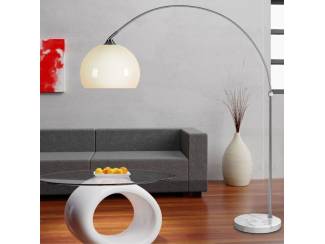 Retro design Booglamp - Staande Vloerlamp - Zilver - Opaalwit
